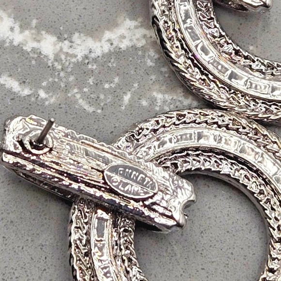 Kenneth Jay‎ Lane Textured Silver Tone Circle Drop Post Earrings Door Knockers - Picture 3 of 4